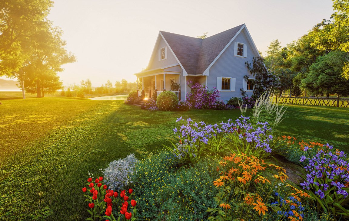 A single-family house in evening light